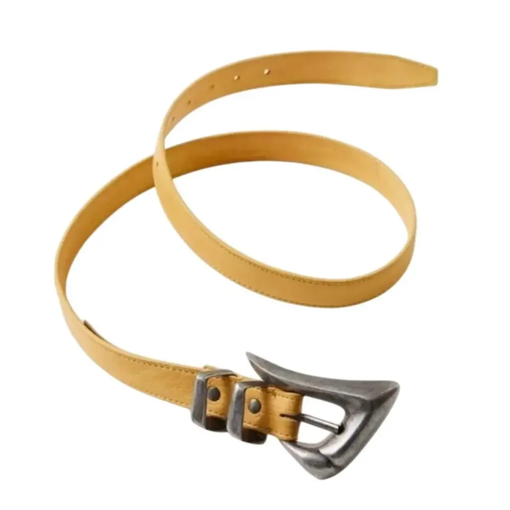 Free People Billie Leather Belt Yellow Size S/M Asymmetric Buckle Western NWOT